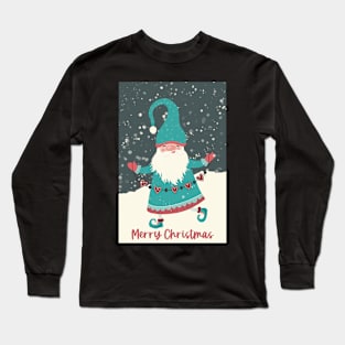 Happy Santa jumping in the snow, bringing Christmas’ greetings Long Sleeve T-Shirt